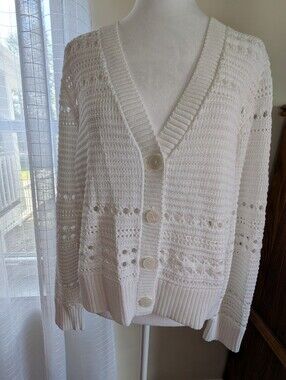 Express White Open-Knit Button Front Cardigan